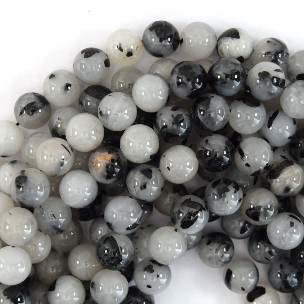 Natural Black Rutilated Quartz Round Beads 15.5" Strand S1 6mm 8mm 10mm