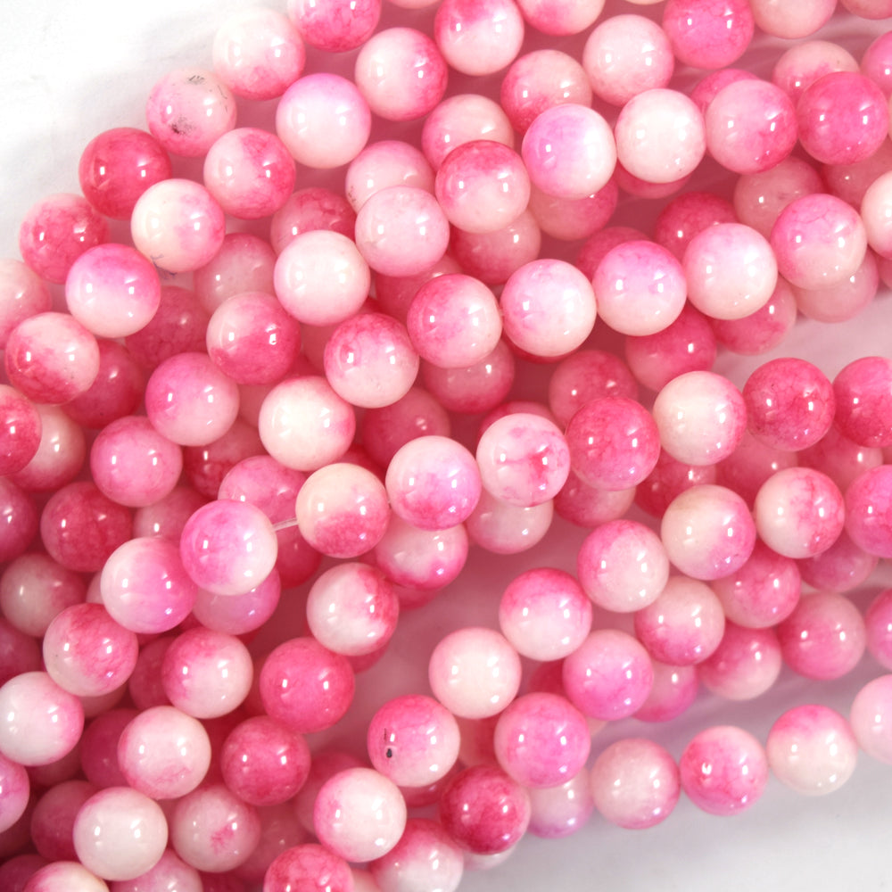 Malaysia Magenta Colored Jade Round Beads Gemstone 15" Strand 6mm 8mm 10mm