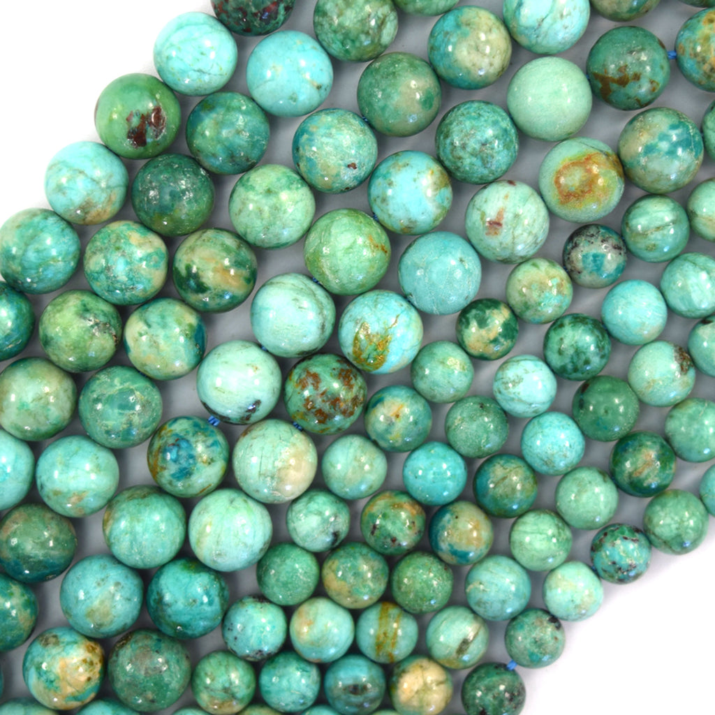 Natural Blue Green Peruvian Turquoise Round Beads Gemstone 15.5" Strand 6mm 8mm