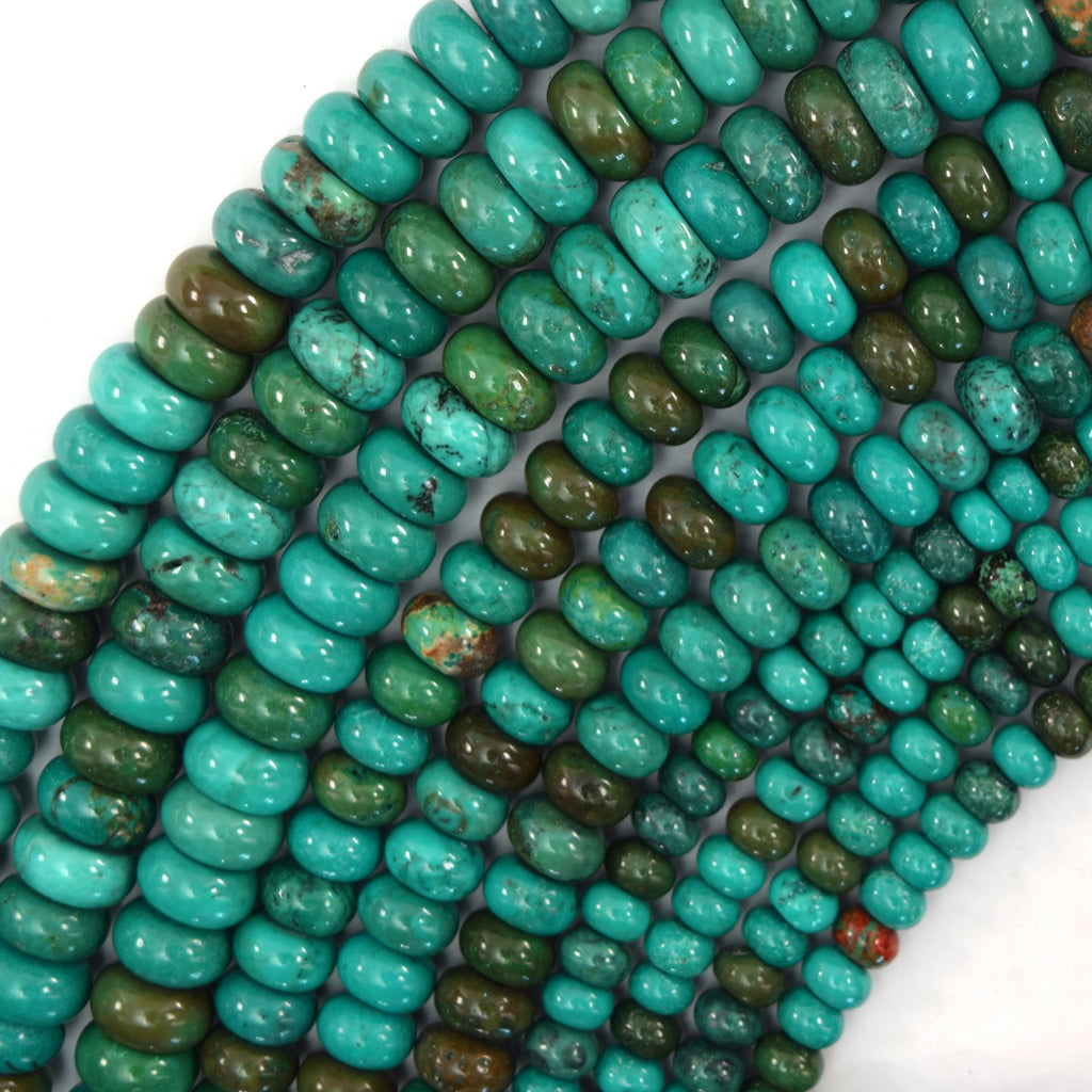 Brown Green Turquoise Rondelle Button Beads Gemstone 15.5" Strand 6mm 8mm 10mm