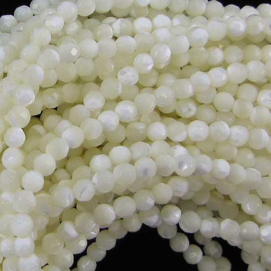 Faceted White Mother Of Pearl MOP Round Beads 15.5" Strand 3mm 4mm 6mm 8mm 10mm