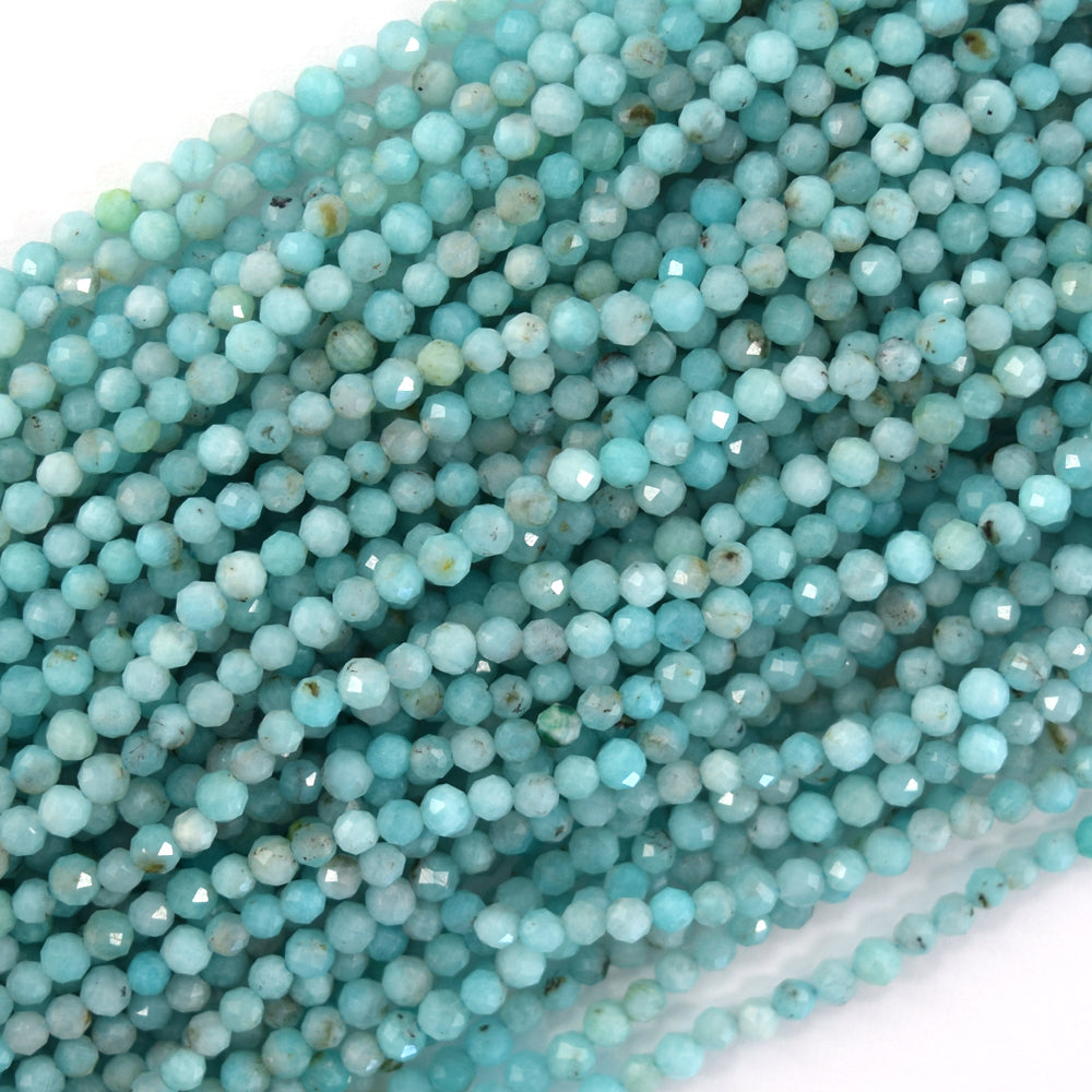 3mm natural faceted Russian green amazonite round beads 15" strand