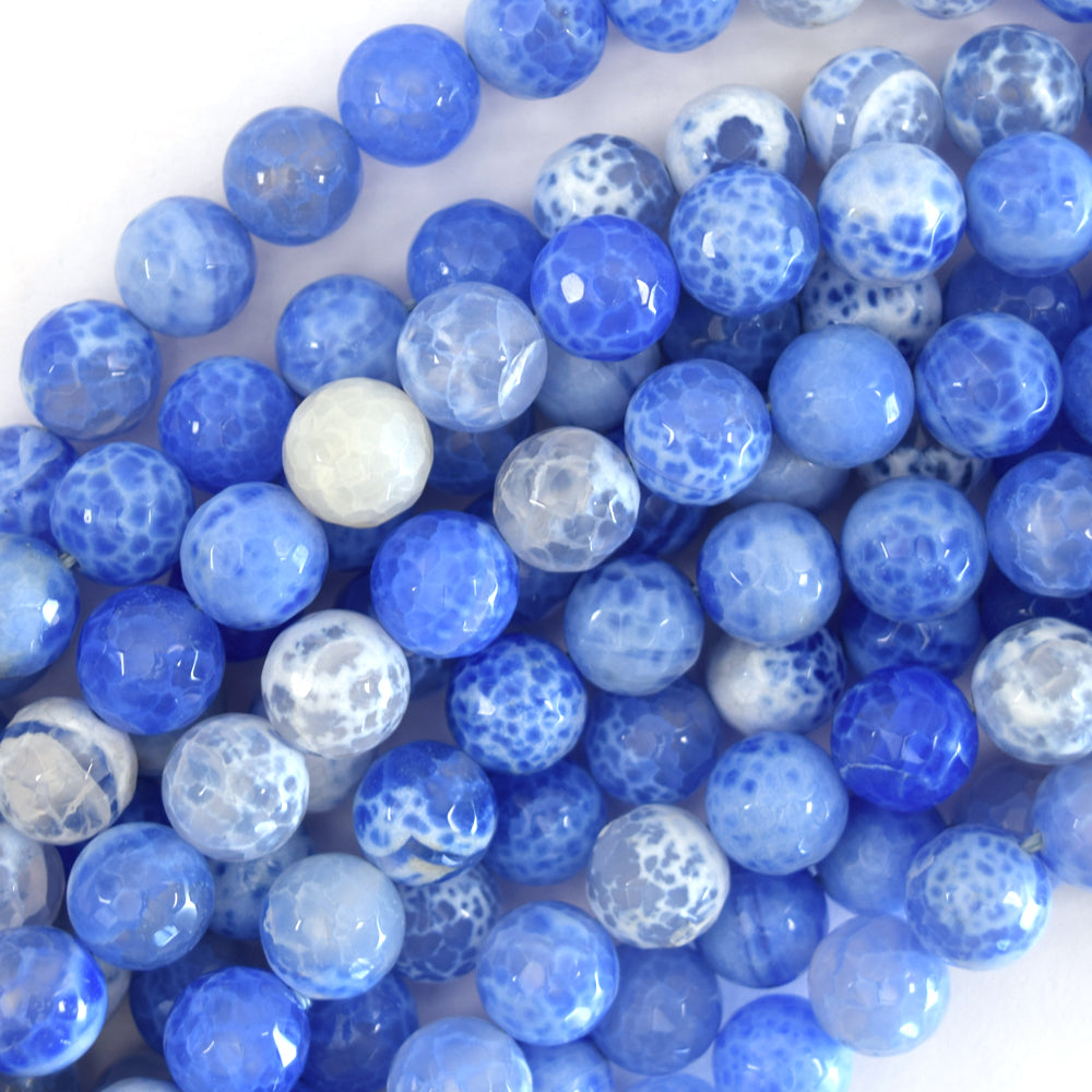 Faceted Light Blue Agate Round Beads Gemstone 15" Strand 6mm 8mm 10mm