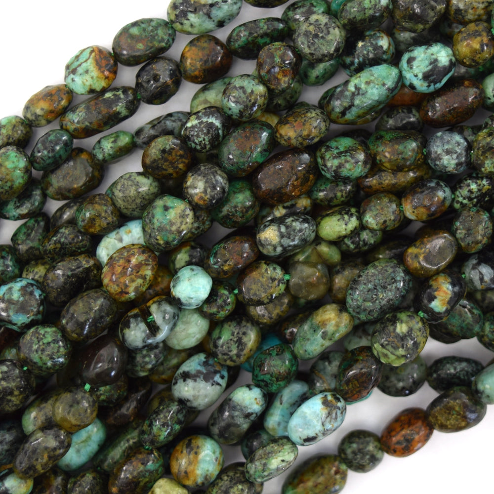 6mm - 8mm natural green african turquoise pebble nugget beads 15.5" strand