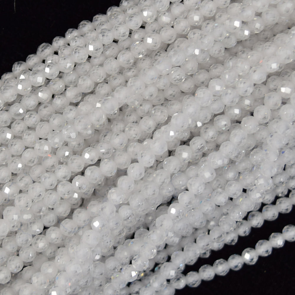 Faceted Clear White CZ Cubic Zirconia Round Beads 14" Strand 3mm 4mm