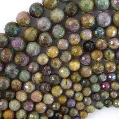 4mm natural faceted ruby zoisite round beads 15.5" strand