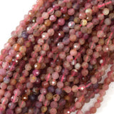 4mm natural faceted pink tourmaline round beads 15.5