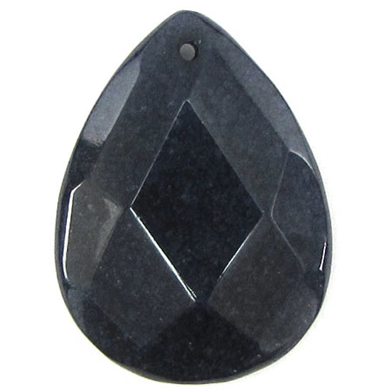 2 pieces 40mm faceted sapphire blue jade flat teardrop bead pendant