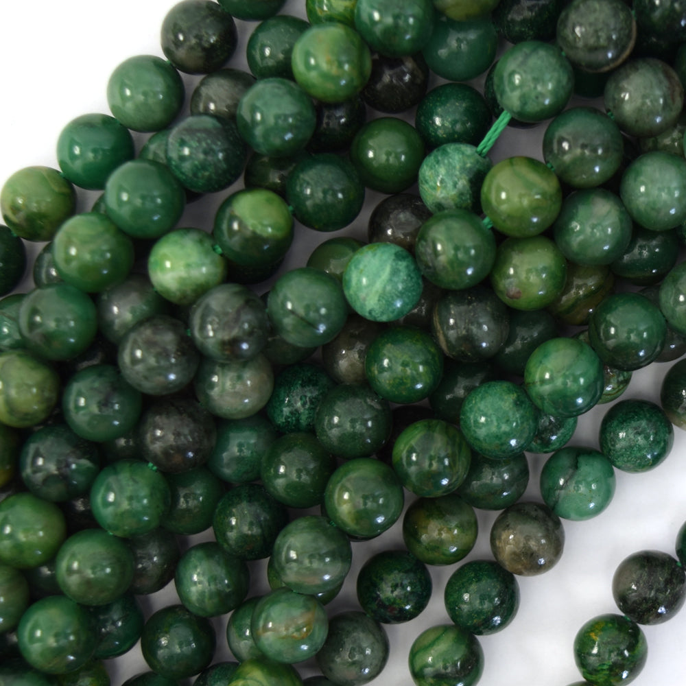Natural Green African Jade Round Beads 15.5" Strand 4mm 6mm 8mm 10mm 12mm S3