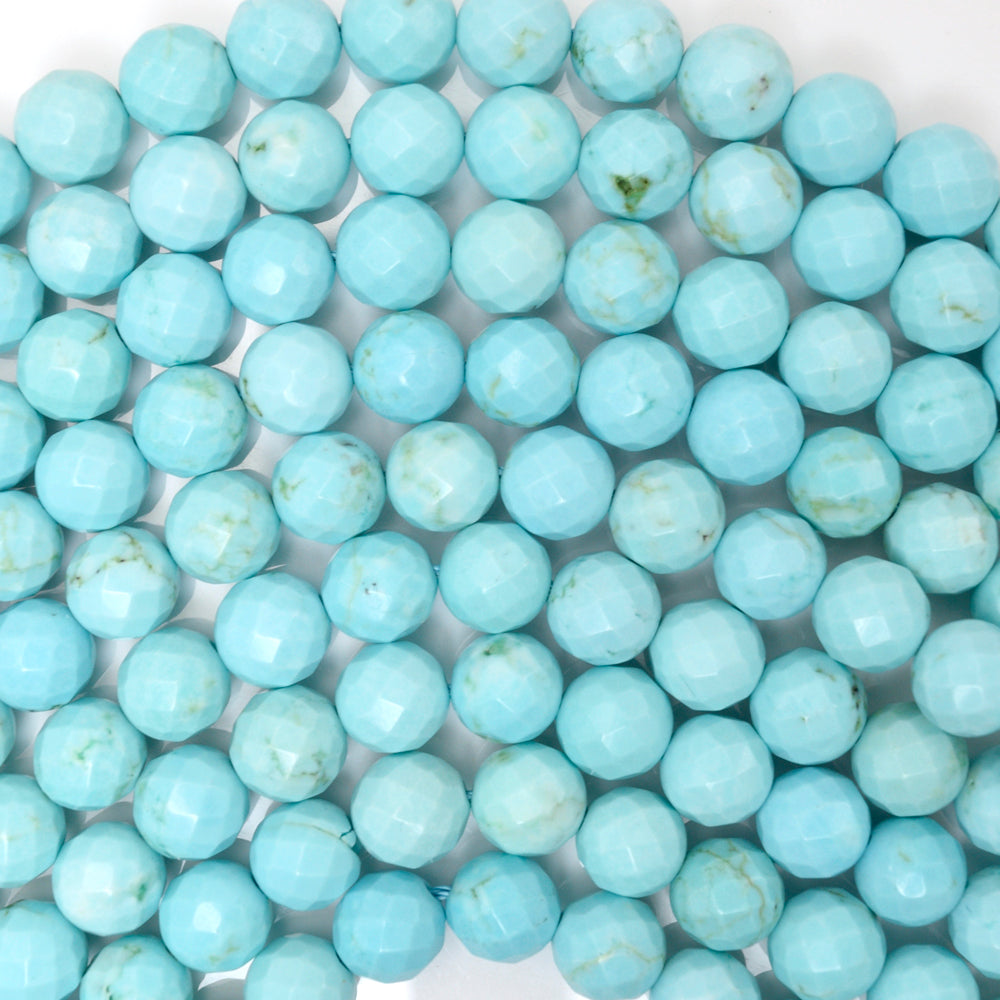 Faceted Cream Blue Turquoise Round Beads 15.5" Strand 4mm 6mm 8mm 10mm 12mm