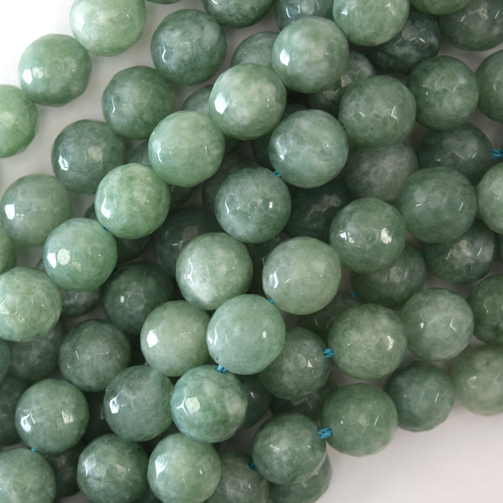Faceted Burma Colored Jade Round Beads Gemstone 15" Strand 6mm 8mm 10mm