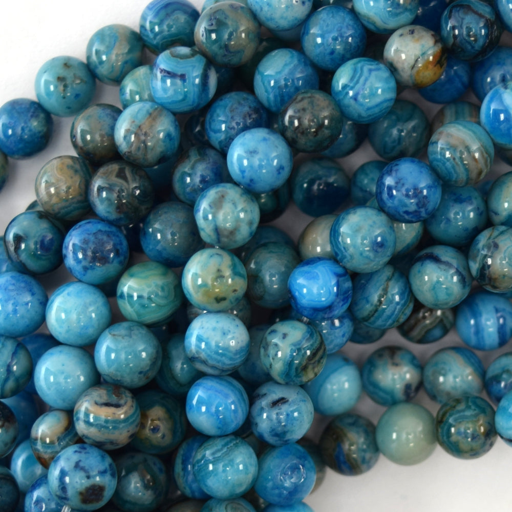 Blue Crazy Lace Agate Round Beads Gemstone 15.5" Strand 4mm 6mm 8mm 10mm