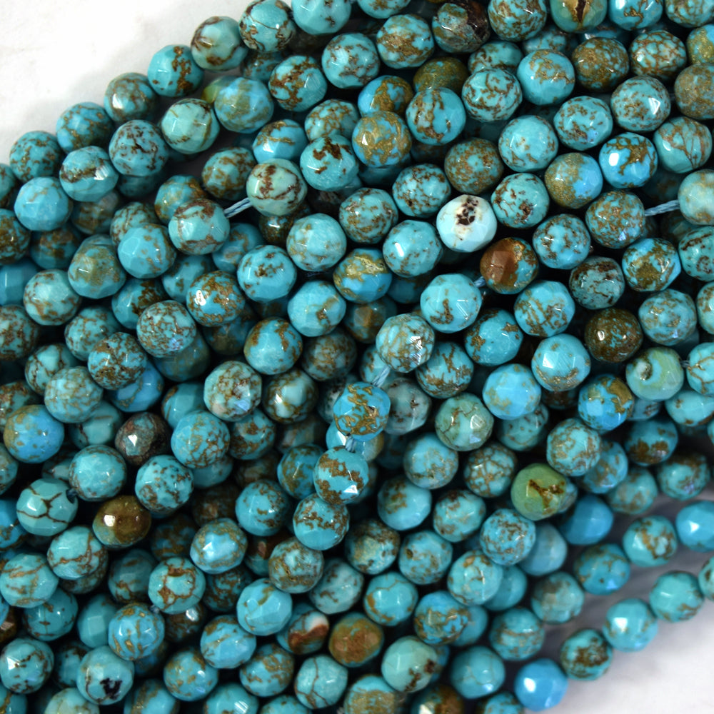 Faceted Blue Turquoise Round Beads 15.5" 2mm 4mm 6mm 8mm 10mm S2 Brown Matrix