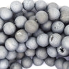Matte Silver Druzy Agate Round Beads Gemstone 15