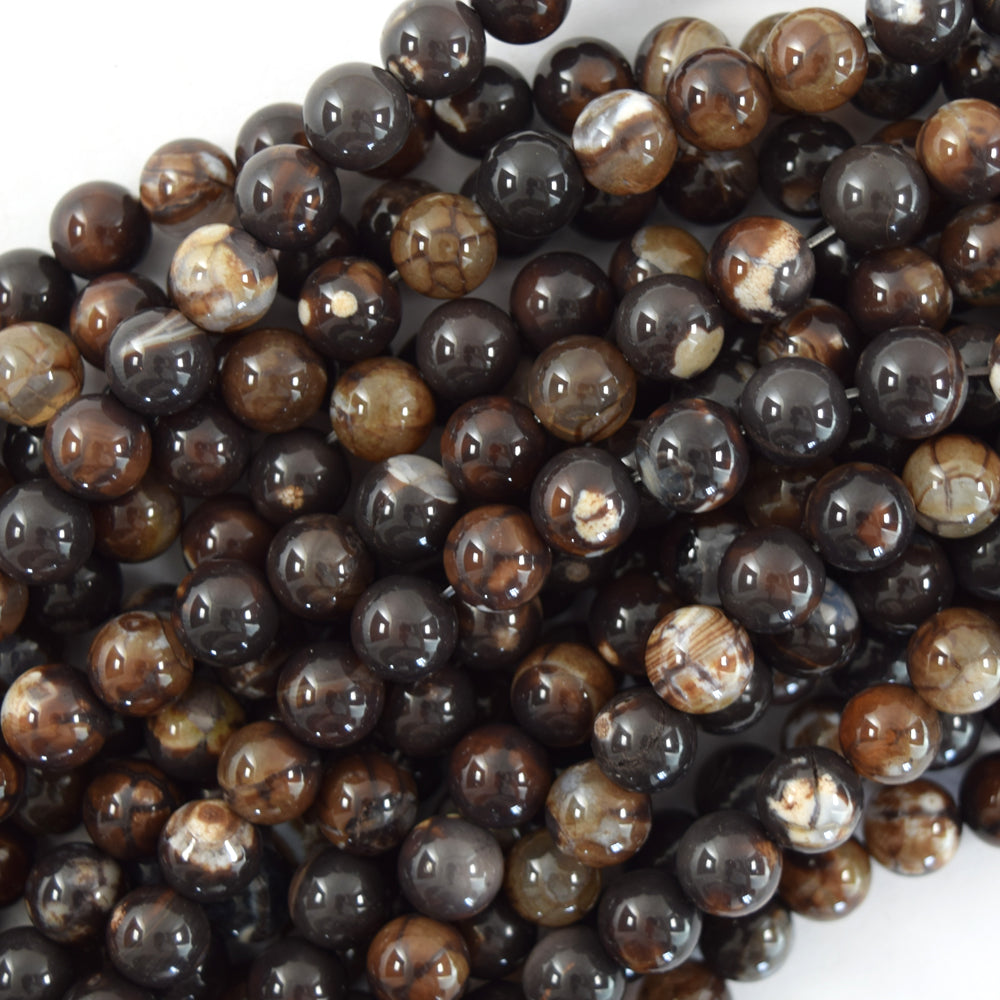 Brown Coffee Fire Agate Round beads Gemstone 15" Strand 6mm 8mm 10mm