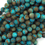 Matte Brown Blue Turquoise Round Beads 15.5