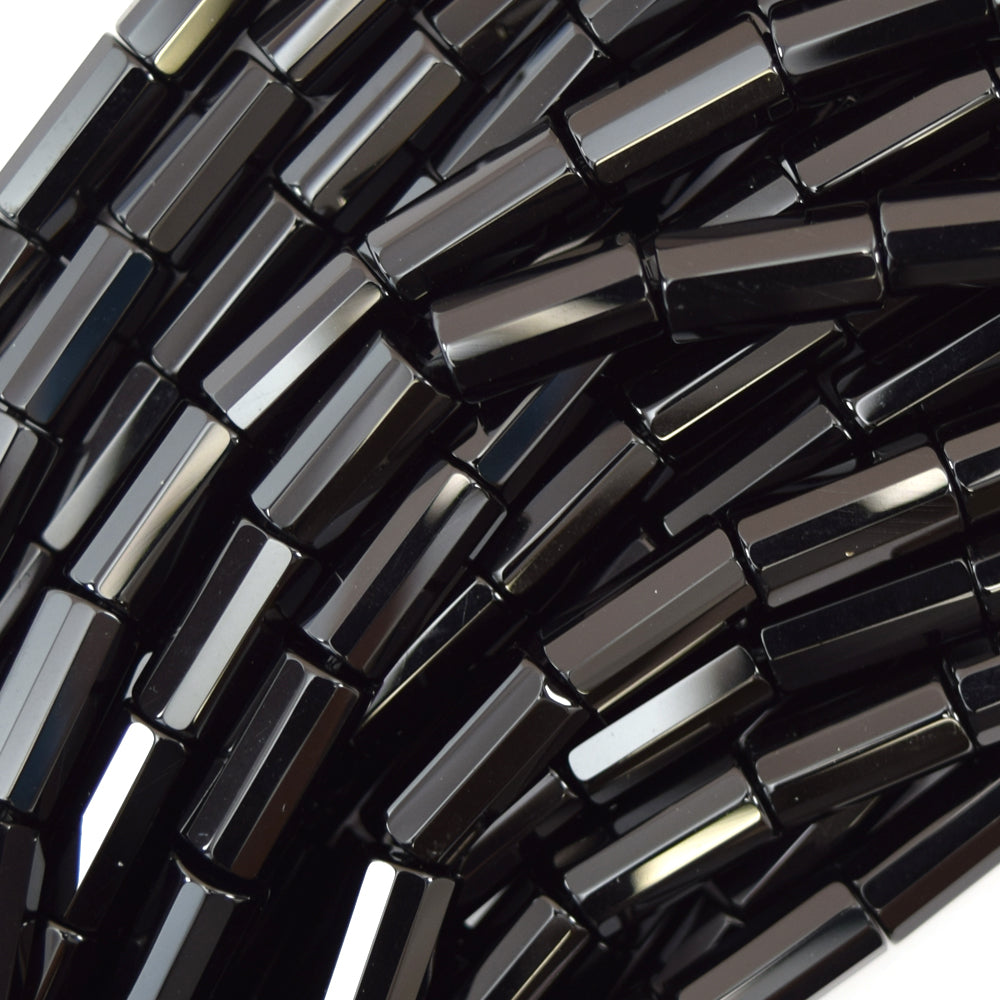 6x12mm faceted black onyx tube cylinder beads 15.5" strand