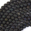 Matte Black Druzy Agate Round Gemstone Beads 15.5