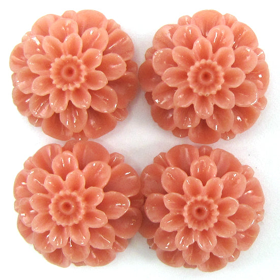 24mm synthetic coral carved chrysanthemum flower beads 15" 16 pcs vintage pink