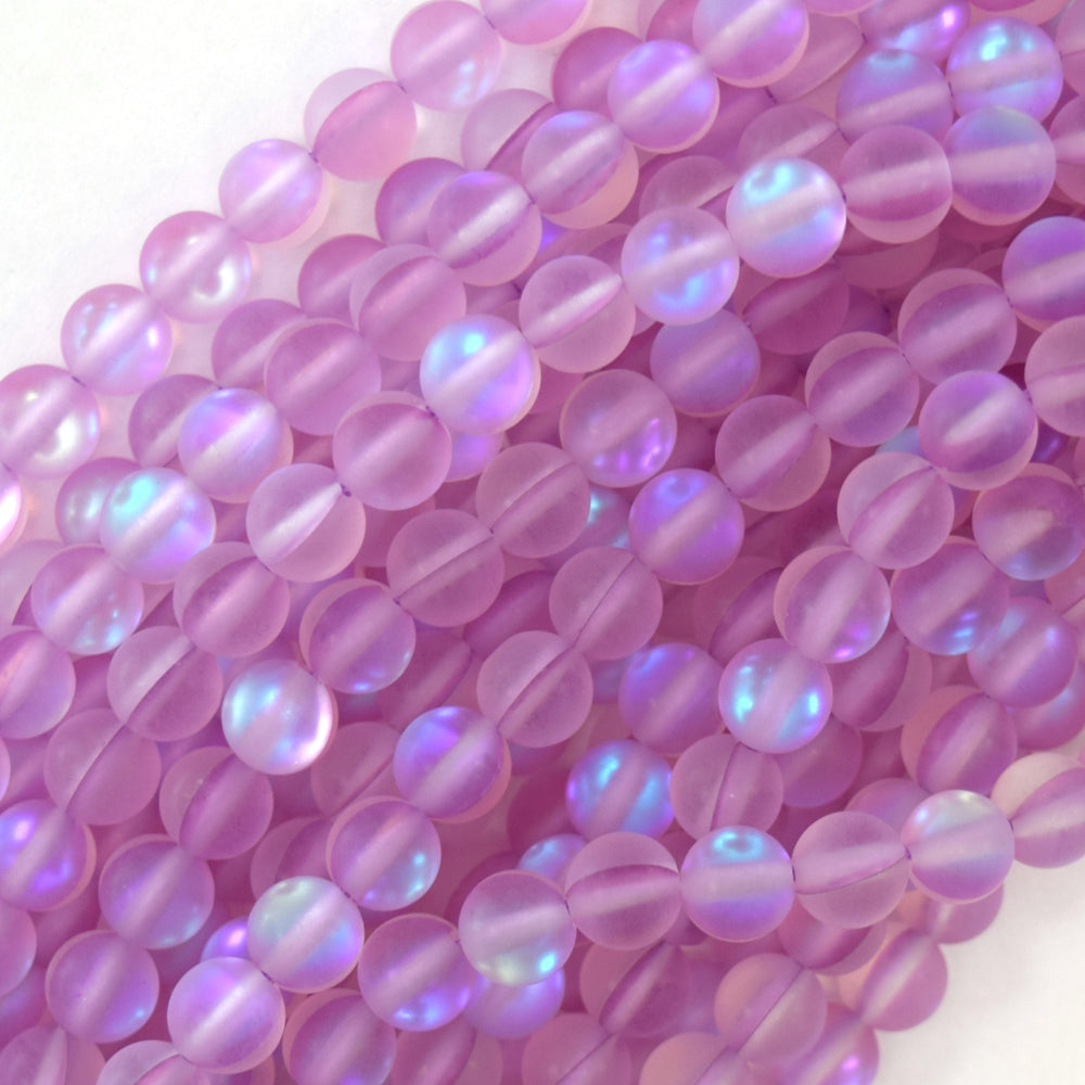 Matte Light Purple Mystic Aura Quartz Round Beads 15" Strand 6mm 8mm 10mm