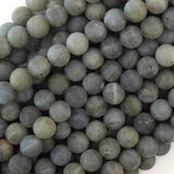 Natural Matte Gray Labradorite Round Beads 15.5