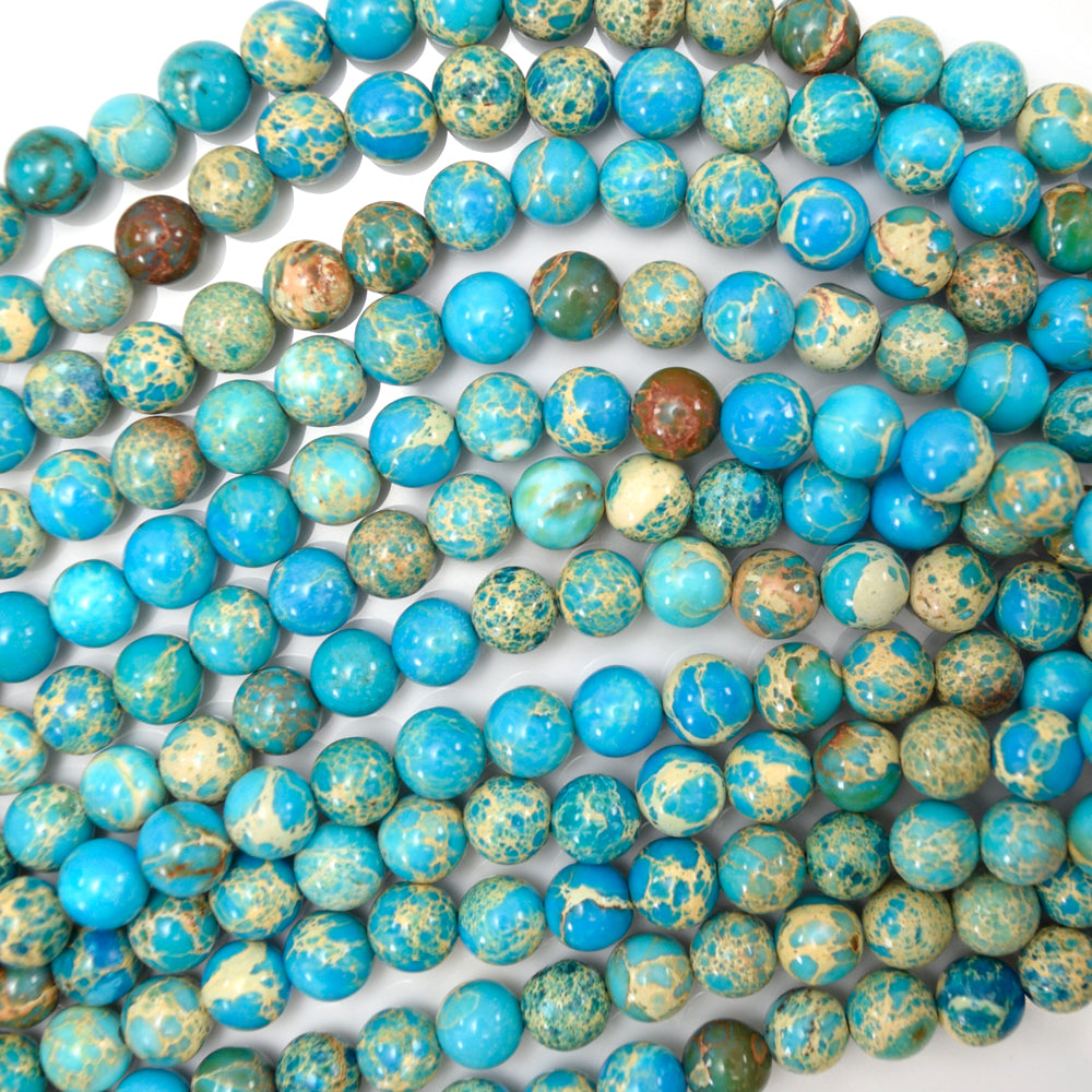 Sky Blue Sea Sediment Jasper Round Beads 15.5" Strand 4mm 6mm 8mm 10mm 12mm