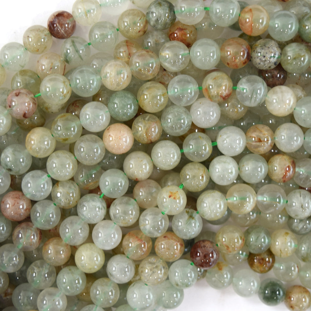 AA Natural Green Rutilated Quartz Round Beads 15.5" Strand 6mm 8mm 10mm S2