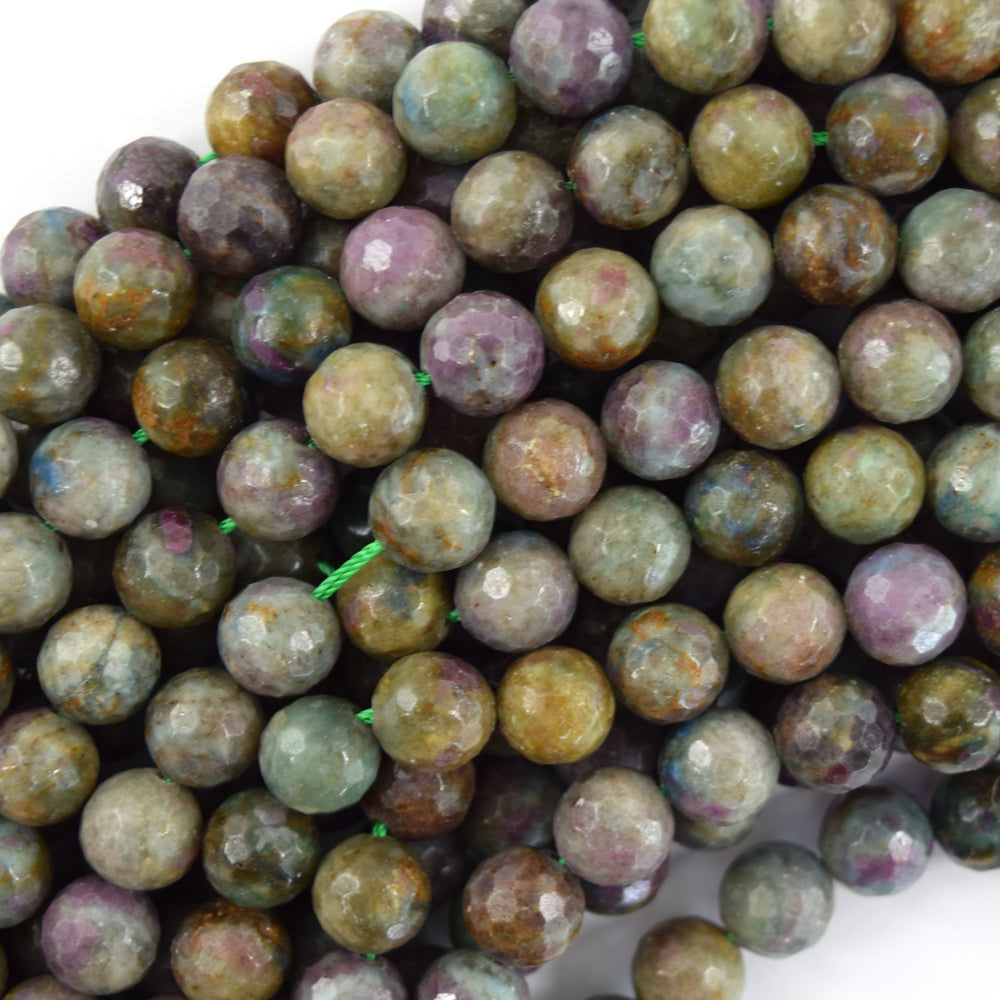 Natural Faceted Ruby Fuchsite Round Beads 15.5" Strand Fuschite 6mm 8mm 10mm