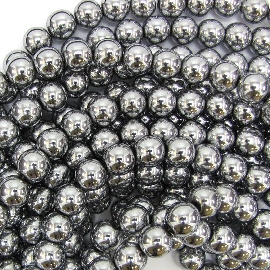 Silver Hematite Round Beads Gemstone 15" Strand 4mm 6mm 8mm 10mm