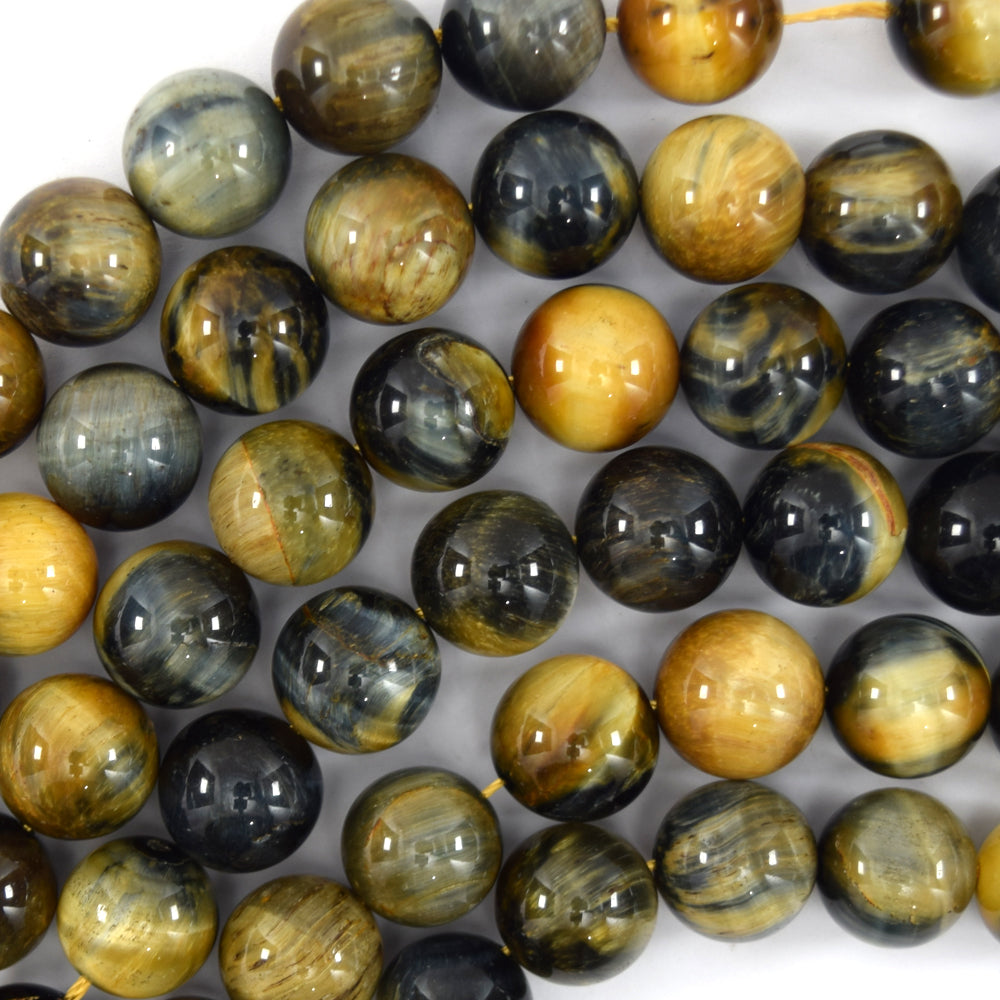 Gold Blue Tiger Eye Round Beads Gemstone 15.5" Strand 4mm 6mm 8mm 10mm 12mm