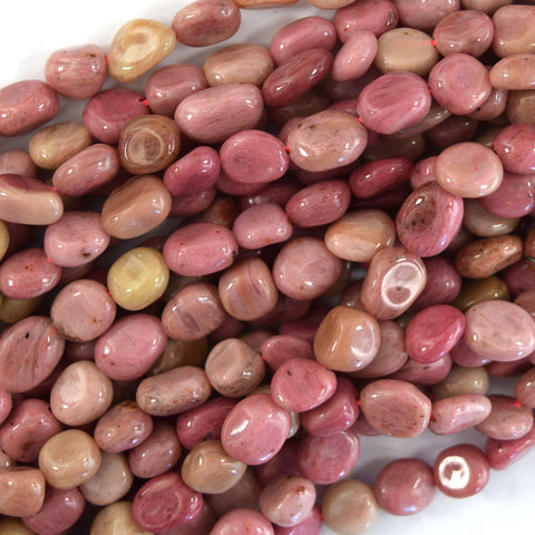 Natural African Pink Rhodonite Pebble Nugget Beads 15.5" Strand 6-8mm 8-10mm