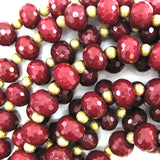 14mm faceted ruby red jade rondelle beads 14