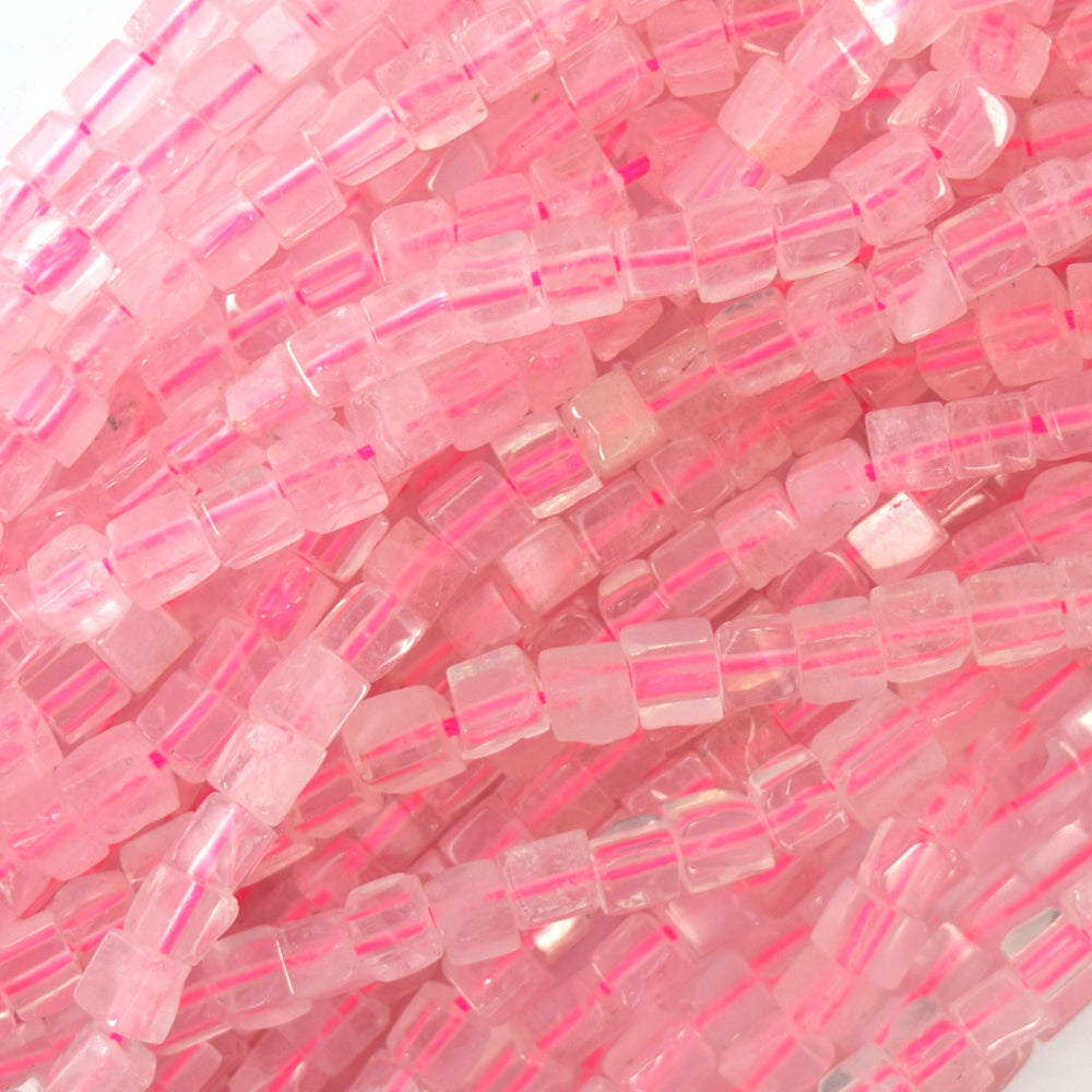 4mm natural pink rose quartz cube beads 15.5" strand