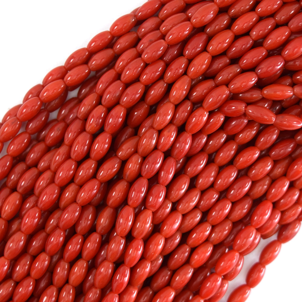 6mm red coral rice beads 16" strand