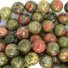 Natural Green Unakite Jasper Round Beads 15