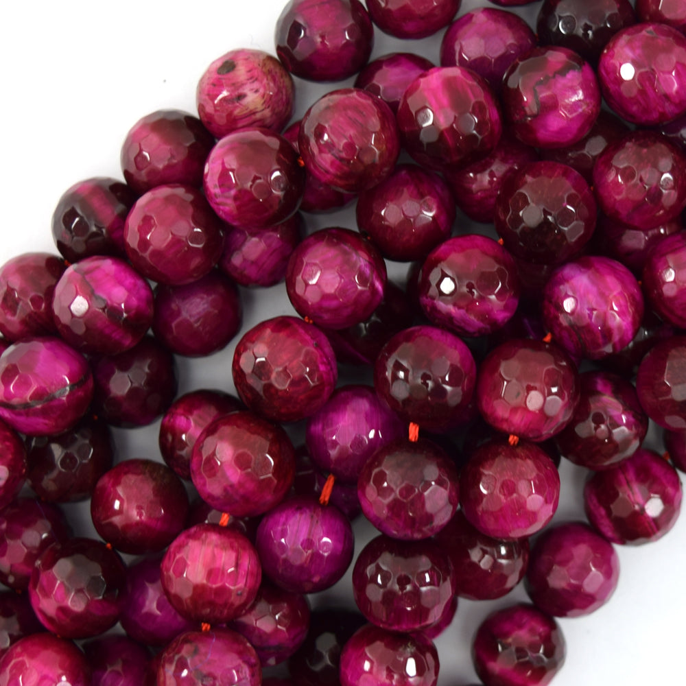 AA Faceted Magenta Tiger Eye Round Beads Gemstone 15" Strand 6mm 8mm 10mm
