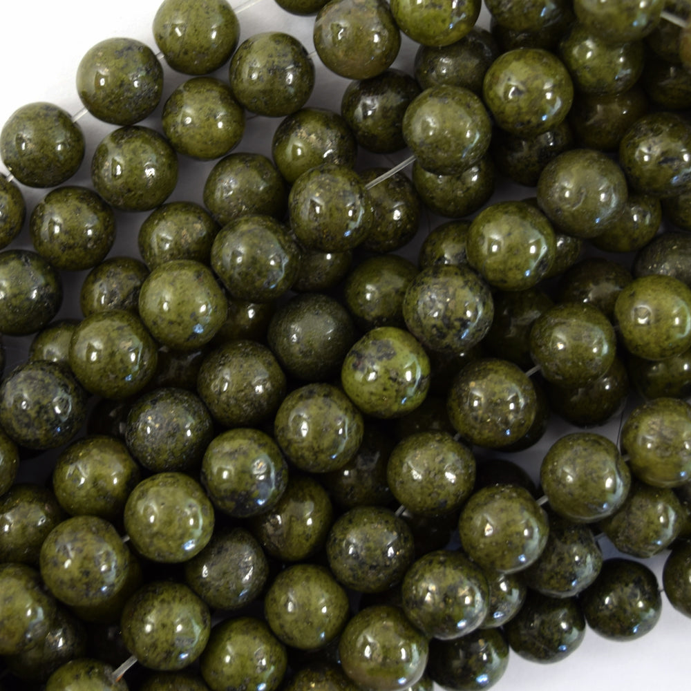 Natural Green Epidote Pyrite Inclusion Round Beads 15.5" Strand 4mm 6mm 8mm 10mm
