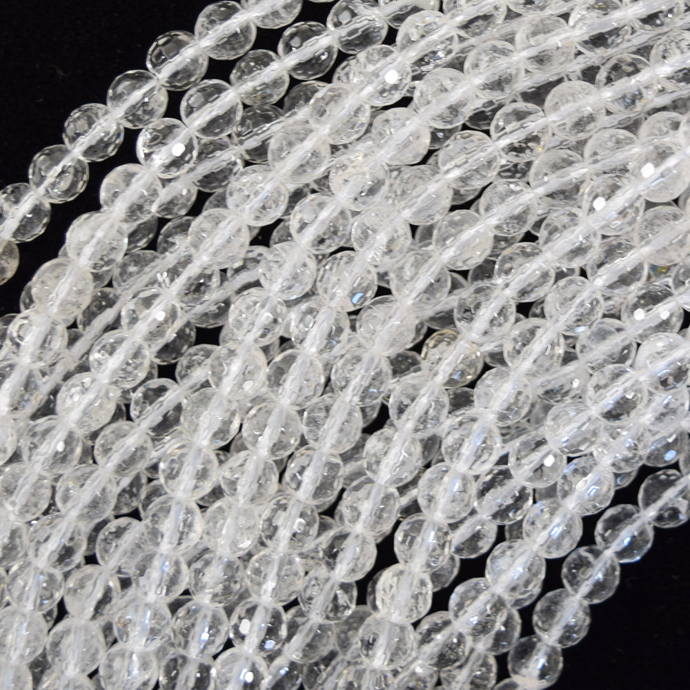Natural Faceted Clear Crystal Quartz Round Beads 15" Strand 6mm 8mm 10mm