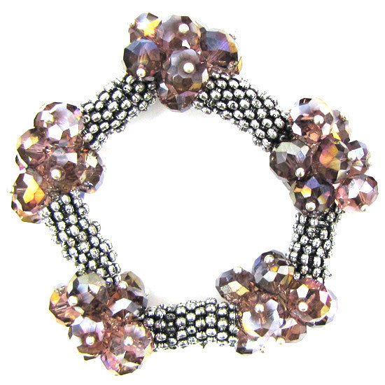 Crystal silver plated daisy stretch bracelet 7" purple