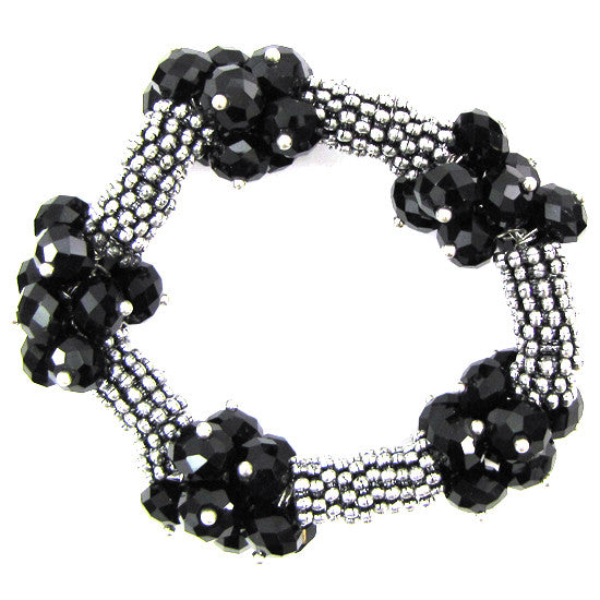 Crystal silver plated daisy stretch bracelet 7" black
