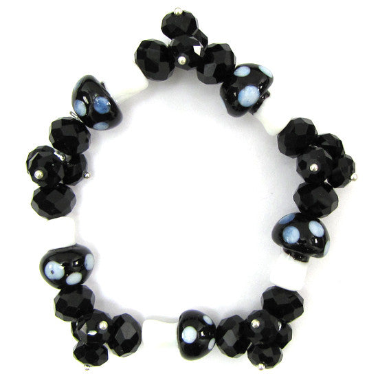 Faceted crystal glass stretch bracelet 7" black