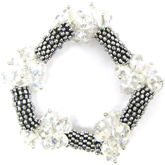 Crystal silver plated daisy stretch bracelet 7" crystal
