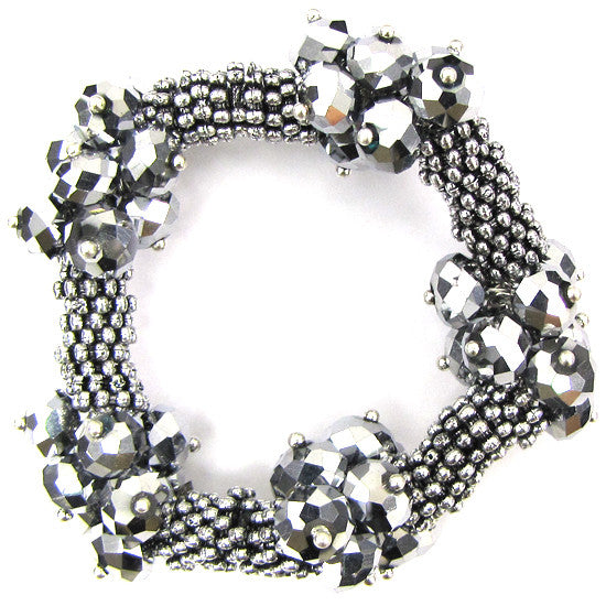Crystal silver plated daisy stretch bracelet 7" silver