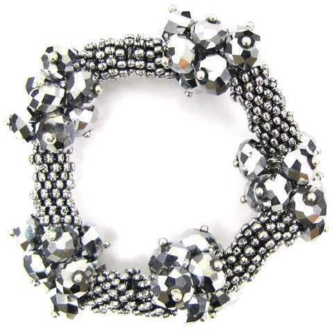 Crystal silver plated daisy stretch bracelet 7" grey