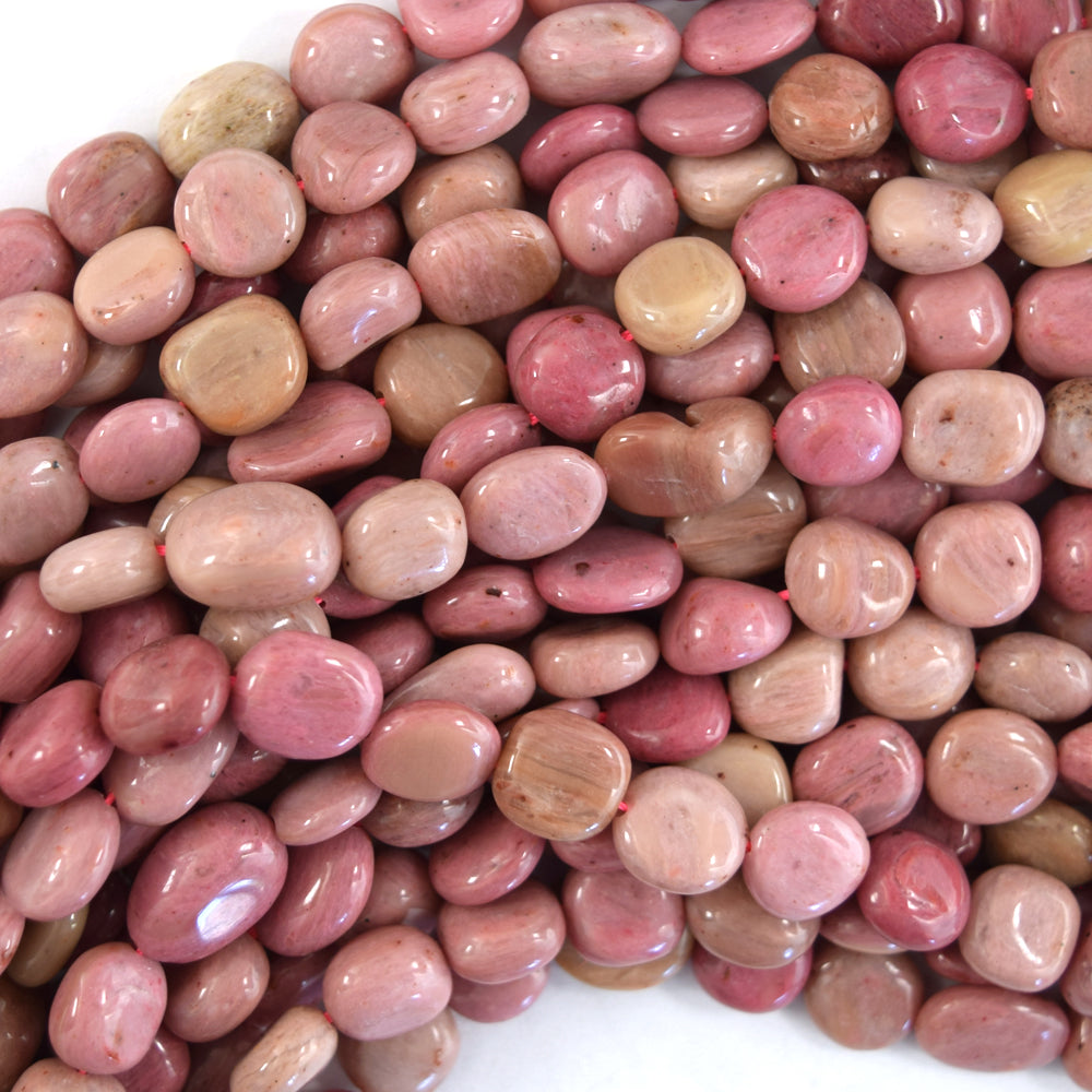 Natural Pink Rhodonite Pebble Nugget Beads Gemstone 15.5" Strand 6-8mm 8-10mm