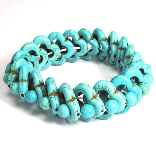 20mm blue turquoise stretch bracelet 8" S1