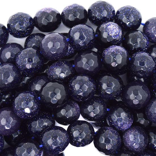 Faceted Blue Goldstone Round Beads Gemstone 14" Strand 4mm 6mm 8mm 10mm 12mm