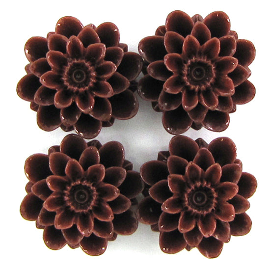18mm synthetic coral chrysanthemum flower beads 15" strand brown 20 pieces