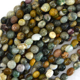6mm - 8mm natural ocean jasper pebble nugget beads 16