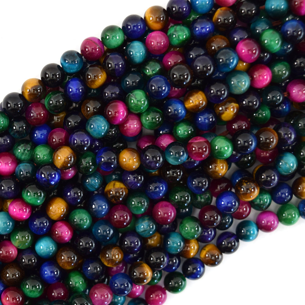 AA Rainbow Multicolor Tiger Eye Round Beads 15.5" 4mm 6mm 8mm 10mm 12mm S1